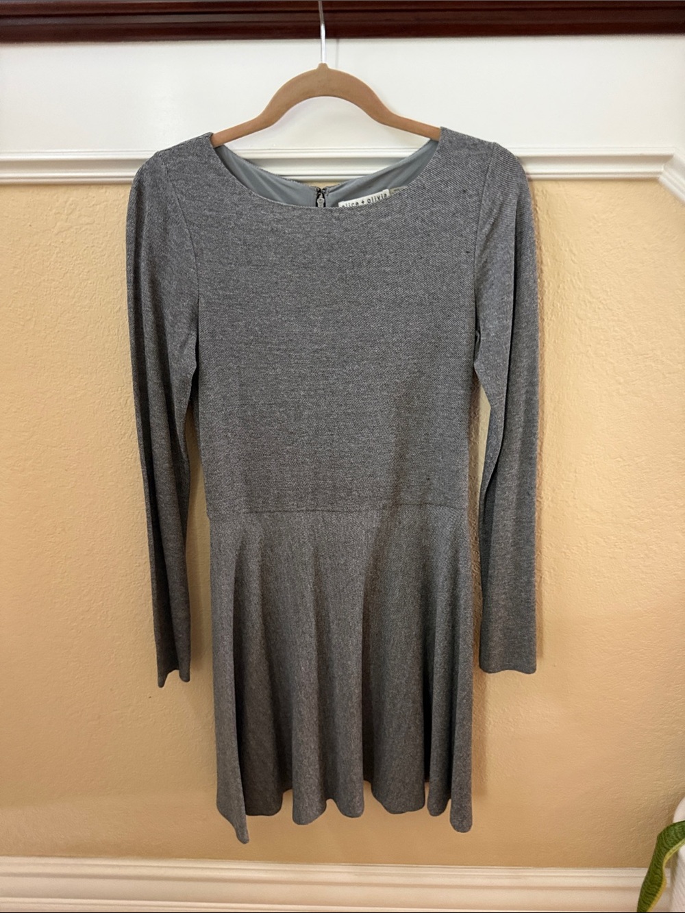 Alice + Olivia Heather Gray Long-Sleeve Fit & Flare Dress